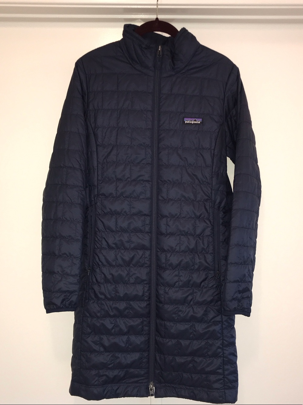 Patagonia Women's Quilted LONG Puffer Coat in Navy Blue